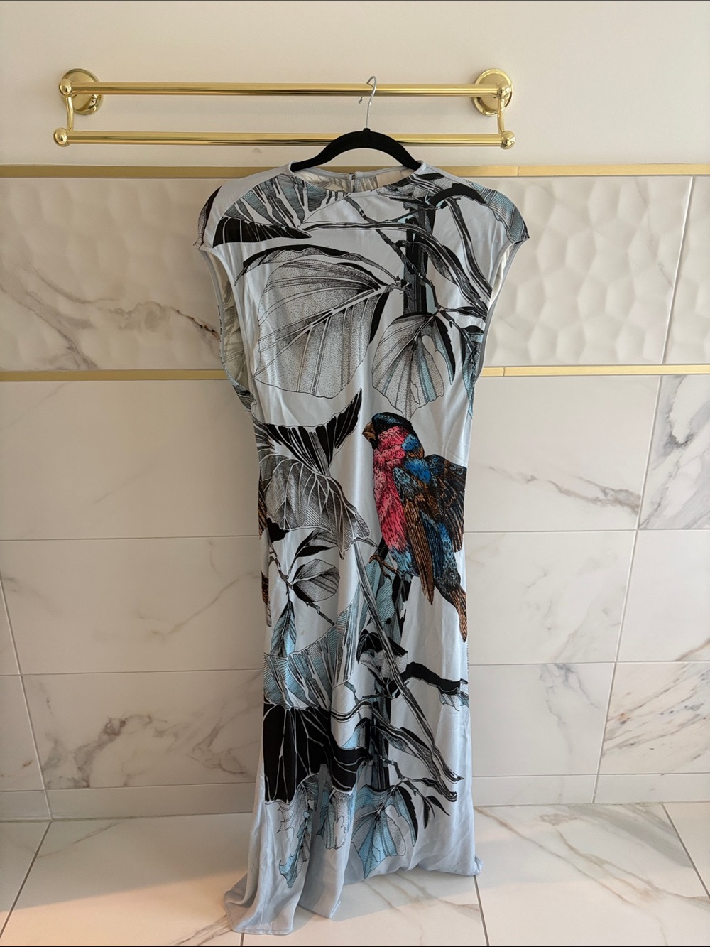 Maeve Light Blue Maxi Dress with Tropical Parrot Print
